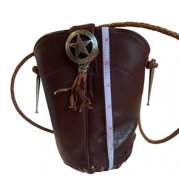 Leather Mini Bucket Bag by Justin Boots Western Star Concho VTG - Picture 8 of 11